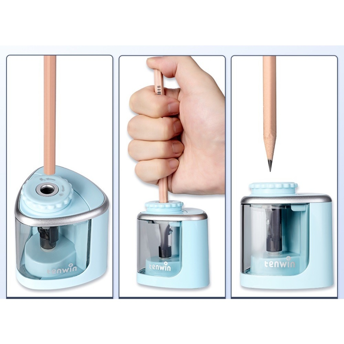 Ascutitoare Electrica Semi-Automata, Flippy, din Plastic, Baterii 2 x AA (neincluse), 6.5 x 6.5 x 7.5 cm, Albastru