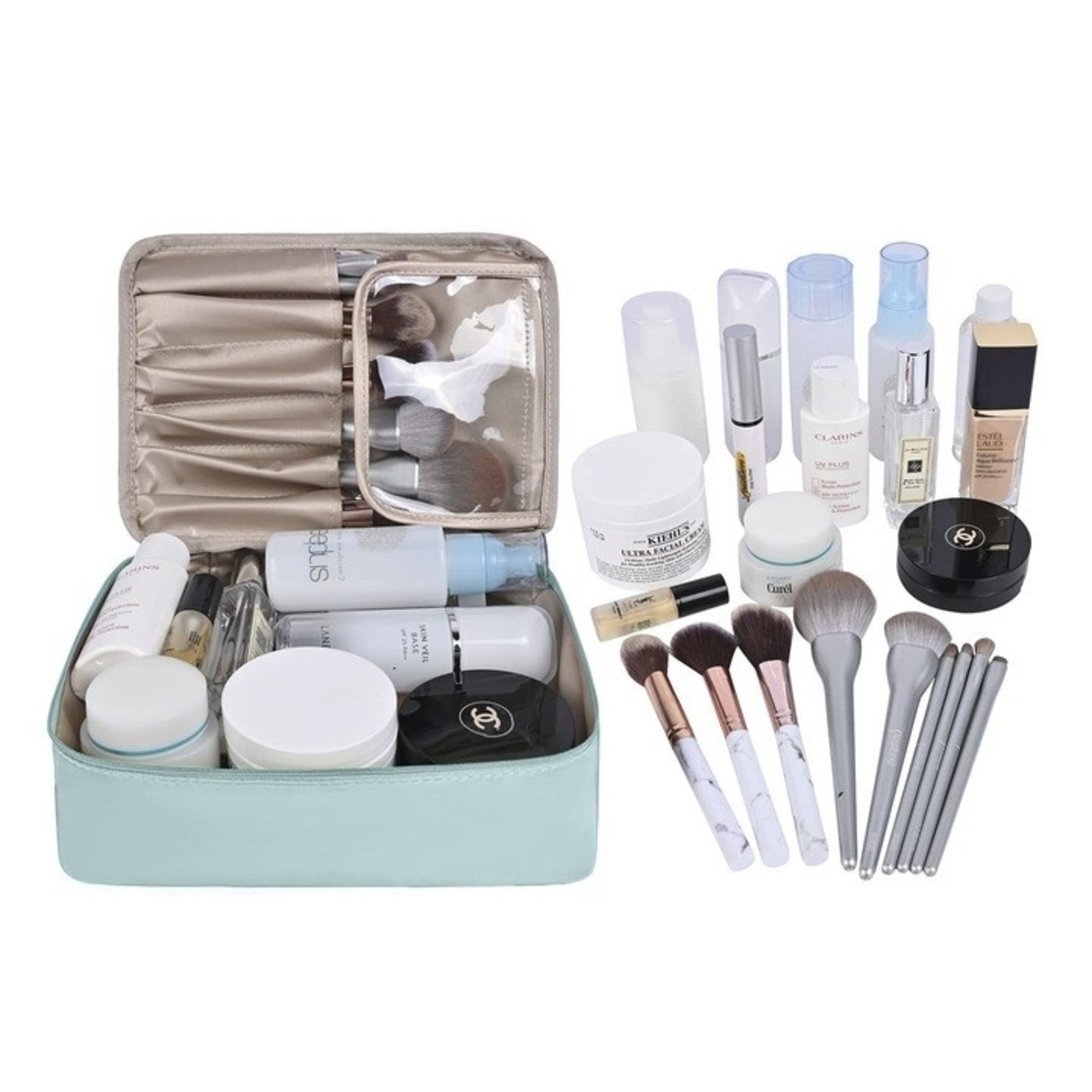 Geanta de Calatorie, Flippy, pentru Cosmetice si Articole de Toaleta, Material Impermeabil, 2 in 1, Portfard Interior Detasabil, 23 x 16 x 8 cm, Albastru