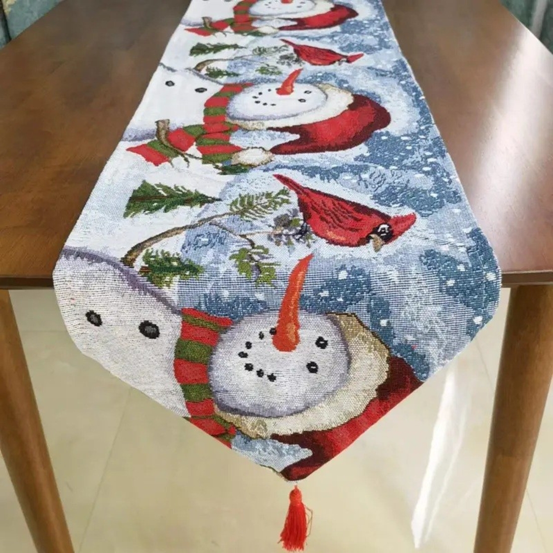 Napron Decorativ pentru Masa, Flippy, Model Oameni de Zapada, Tematica Craciun, 35 x 180 cm, Rosu/Verde