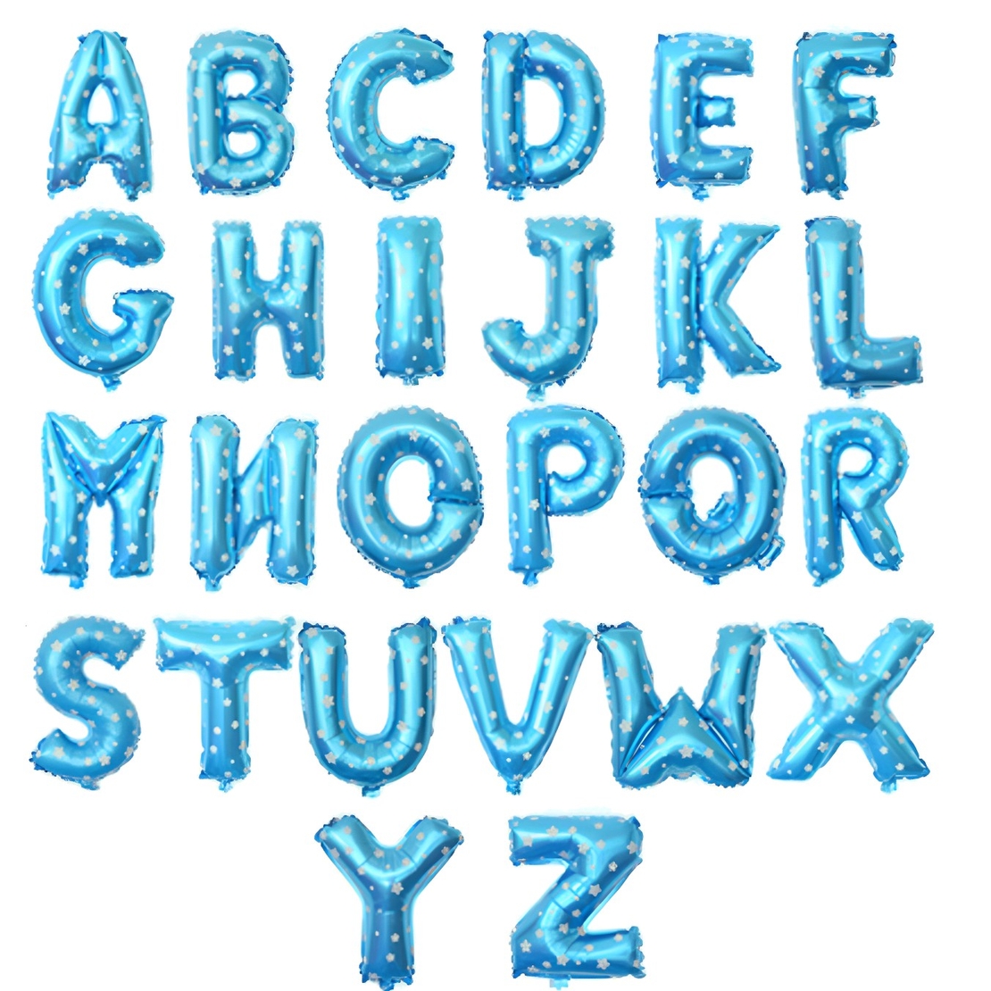 Balon Folie Metalizata Litera F, Flippy, 40 cm, Cu Imprimeu Stelute, Umflati cu Heliu sau Aer, Ambalaj Individual, Pai inclus, Albastru