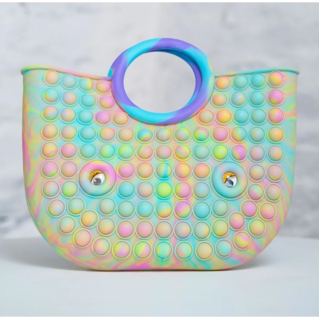 Jucarie Antistres, Flippy, Tip Pop It Now and Flip It, Geanta, din Silicon, 28 cm, Multicolor