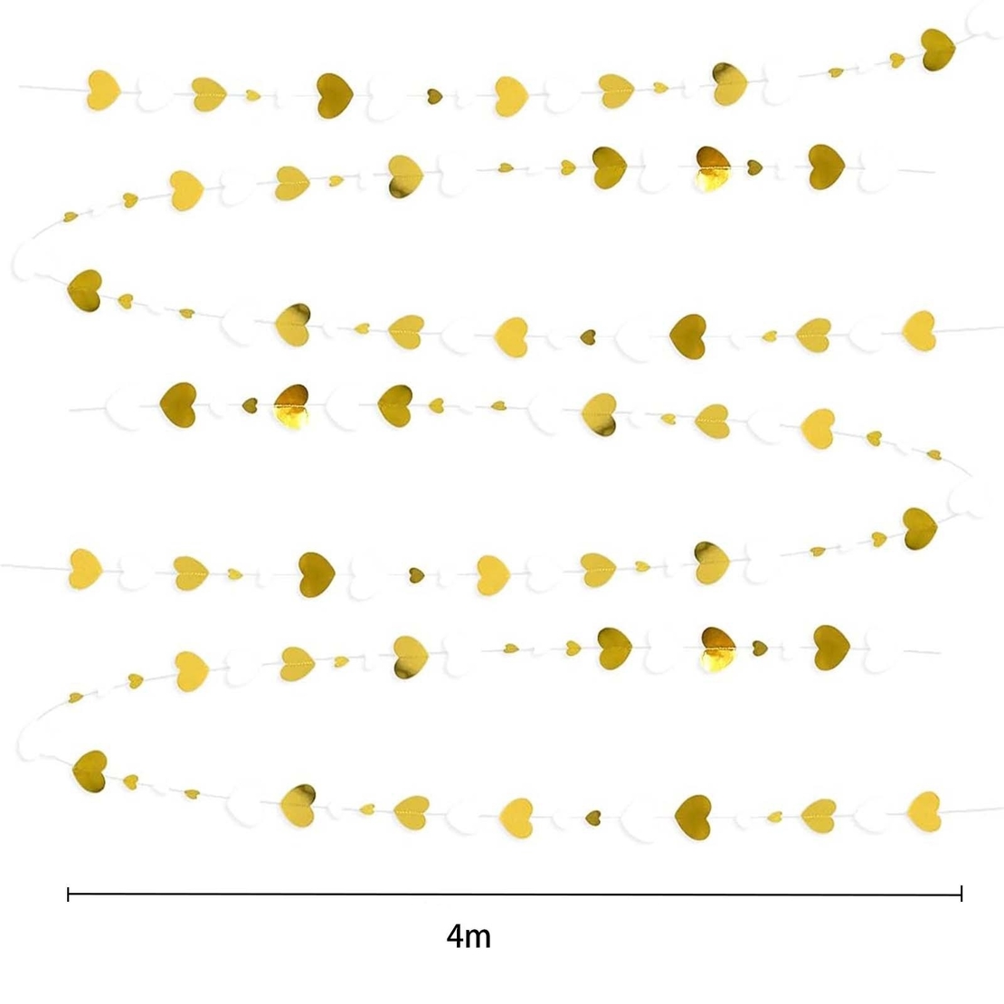 Banner cu Inimioare, Flippy, Tip Franjuri, 4 m, Rola de Ata Inclusa, Auriu/Alb