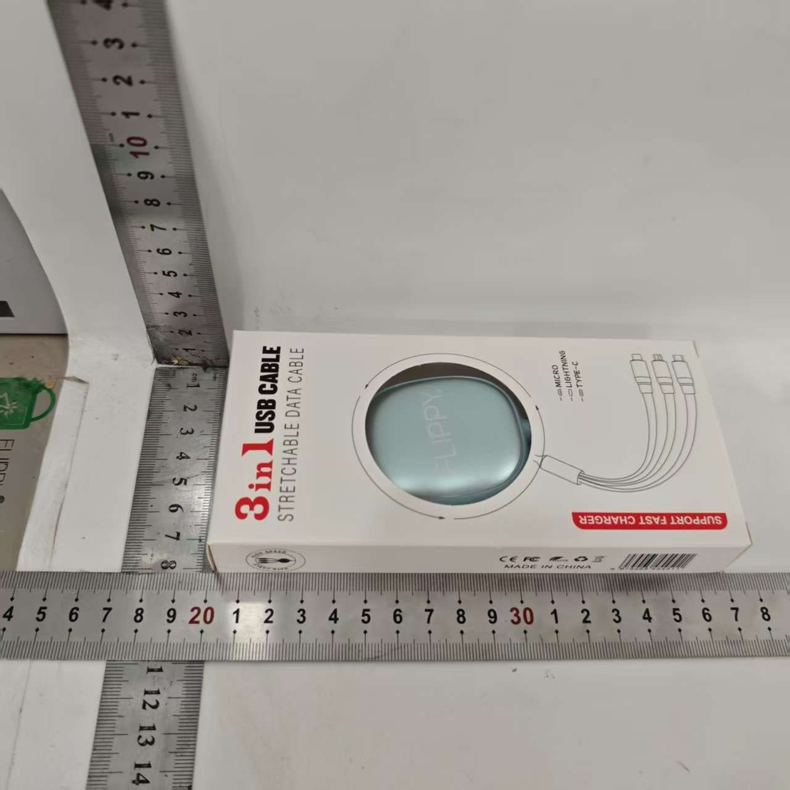 Cablu Retractabil Universal pentru Telefon, Flippy, Universal 3in1 pentru Orice Tip de Telefon, Micro-USB, Lightning, TYPE-C, 1.2M, Albastru deschis