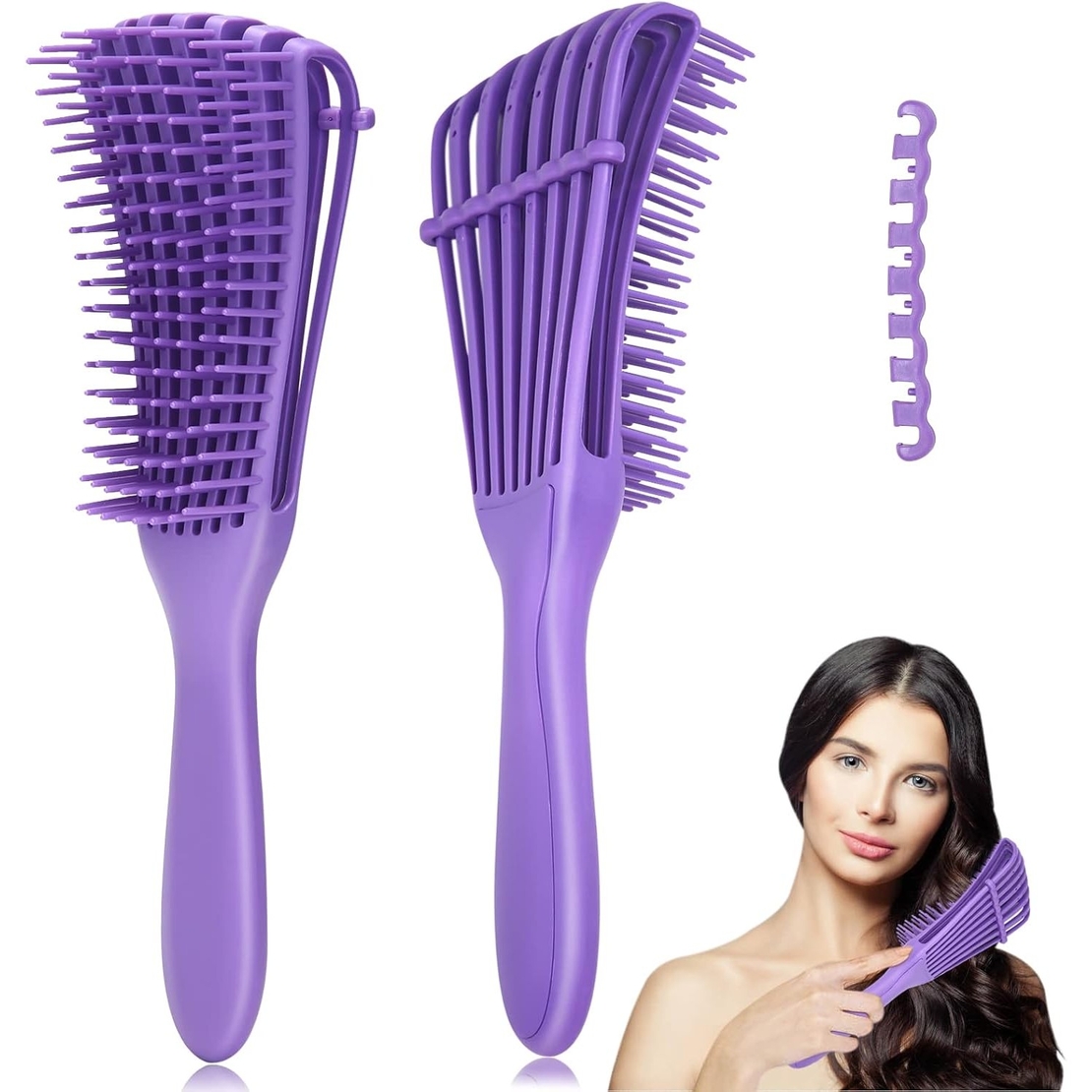 Perie Flexibila, Flippy, pentru Descurcat Par Cret/Umed si Uscat, 8 Brate Mobile, din TPE, 24.5 x 4.5 x 2 cm, Mov