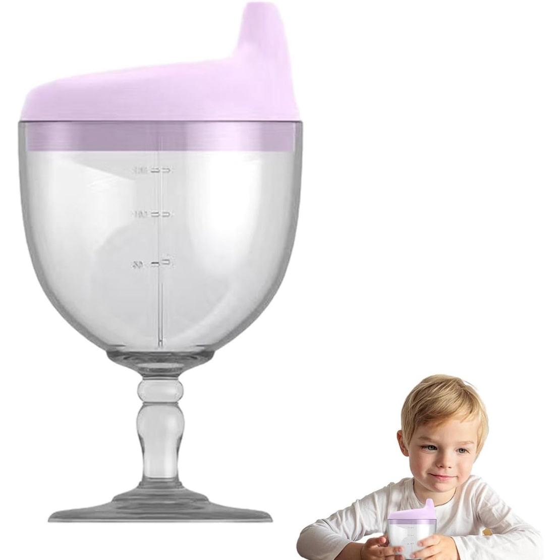 Pahar din Plastic Transparent cu Picior, Flippy, pentru Copii, 14 x 7.7 cm, cu Cioc Antiscurgere, + 3 Ani, Fara Maner, Mov