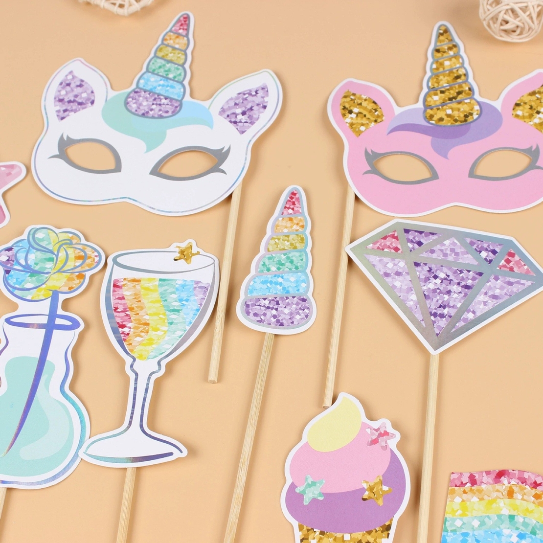 Set 12 Accesorii pentru Petrecere, Flippy, Props pentru Photo Corner, Tema Aniversare Copii, Multicolor