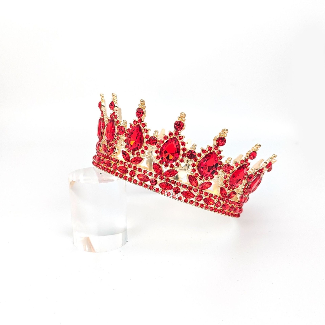 Diadema, Flippy, din Aliaj, cu Cristale, Accesoriu Par, Aniversare, Nunta, Petrecere, 15.5 x 5.3 cm, Rosu