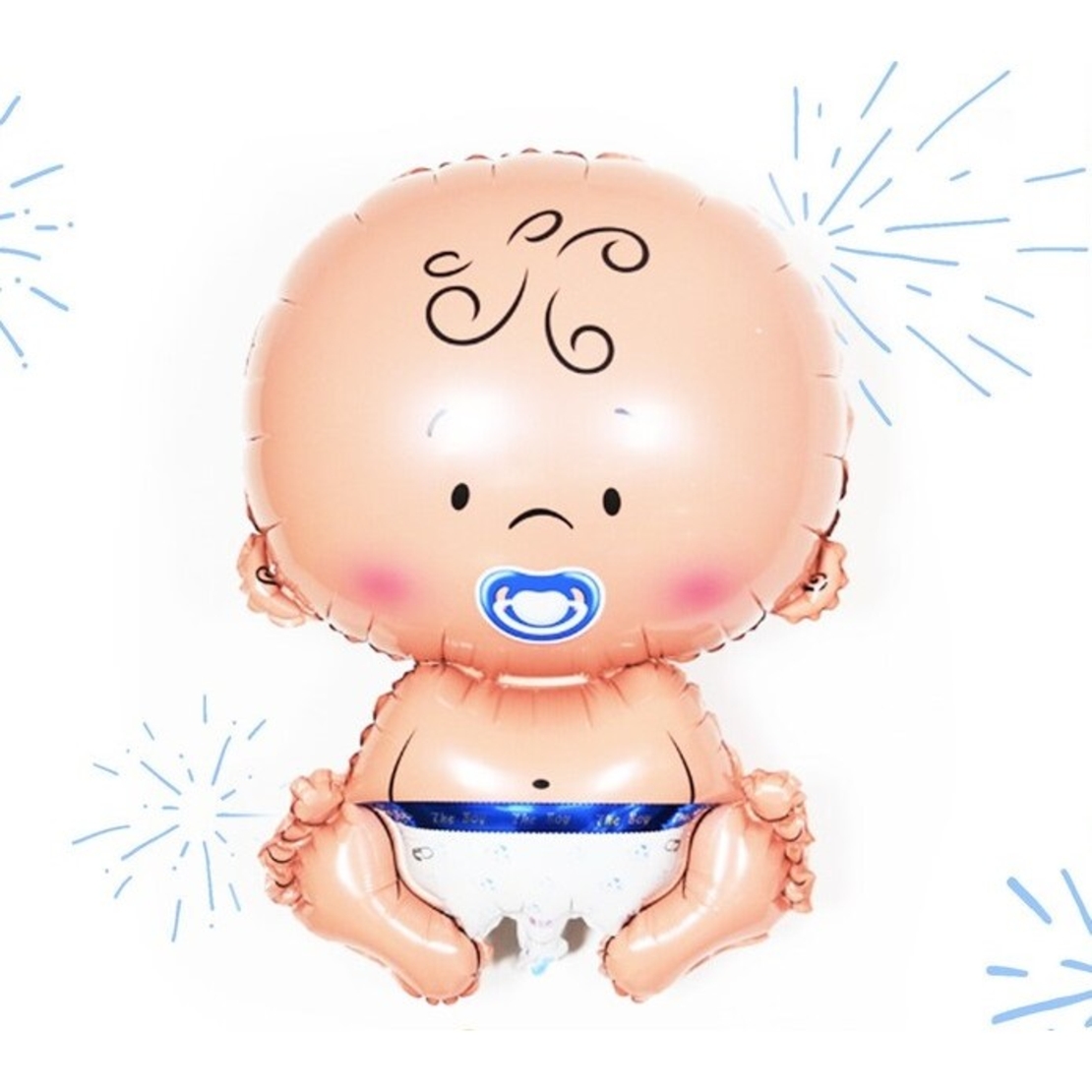 Balon din Folie Metalizata, Flippy, Figurina Baietel, Tema Botez, 73x48 cm, Ambalaj Individual, Pai Inclus, Umflare cu Aer sau Heliu, Albastru