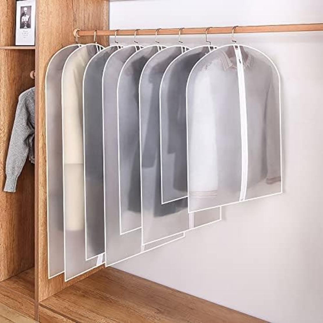 Set 5 Huse de Depozitare cu Fermoar, Flippy, pentru Haine, de Protectie, pentru Voiaj, Netesut, Rezistent la Praf, 60x100 cm, Transparent-Alb
