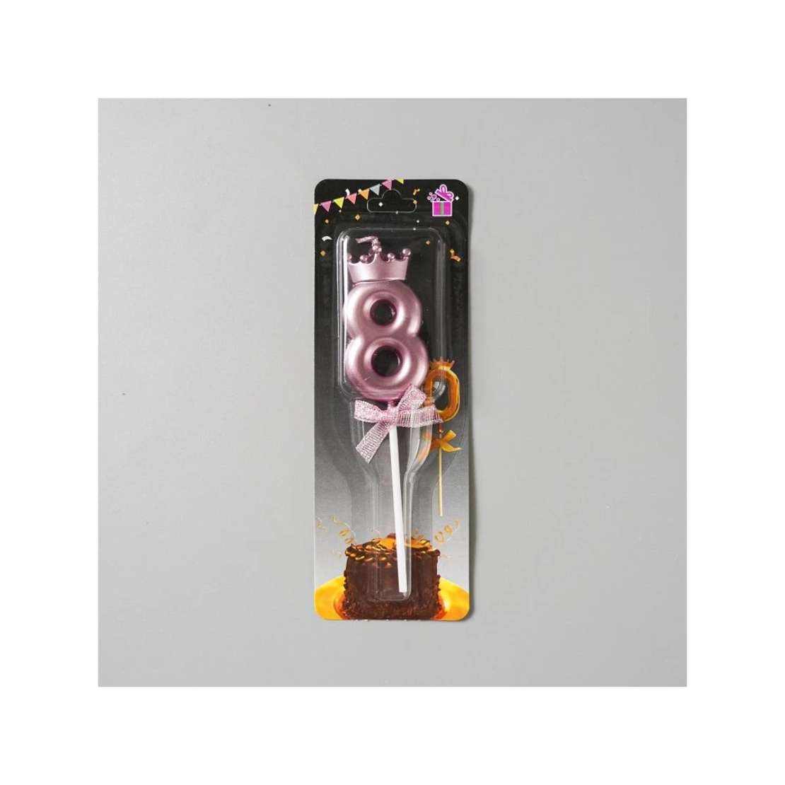 Lumanare Cifra 8, Flippy, Model Coroana cu Fundita, Pentru Tort, 6 x 2.5 cm Mov