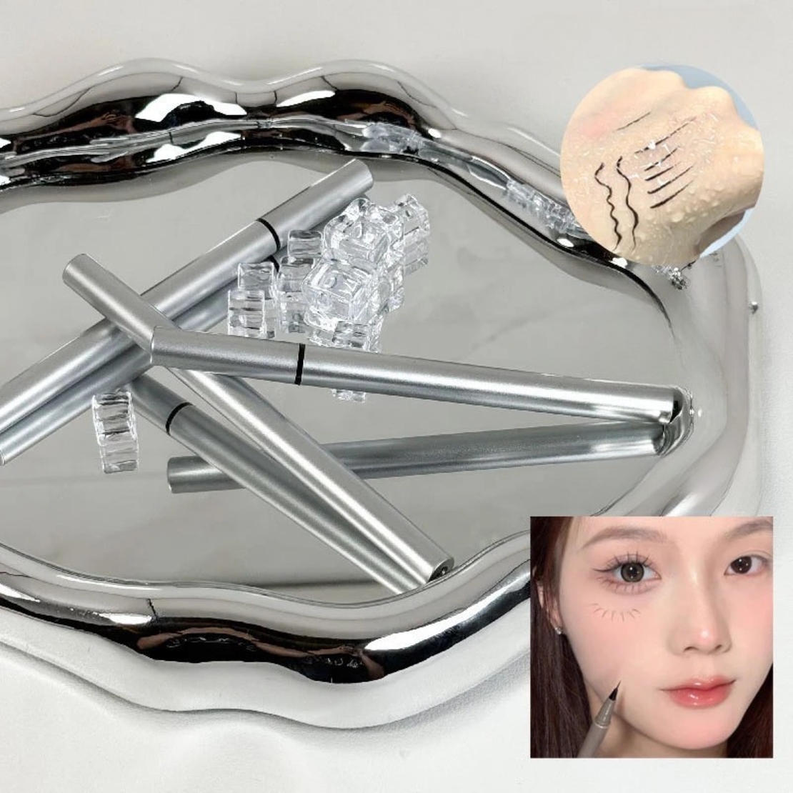 Kit de Aplicare Tus, Flippy, pentru Incepatori, Accesoriu Machiaj, 4 Produse, Tus Impermeabil, Negru, Cutie Roz