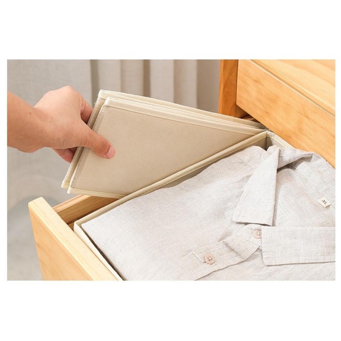 Organizator pentru Sertar, Flippy, 3 Marimi, pentru Lenjerie, Tricouri, Sosete, 6 Piese, Pliabil, Stivuibil, din Tesatura, Alb