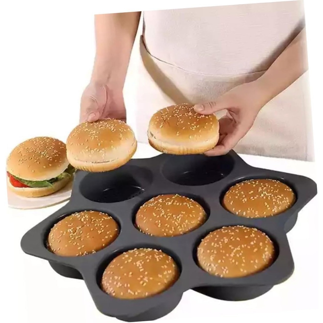 Forme de Silicon pentru Copt, Flippy, 7 Forme Rotiunde, pentru Burgeri si Prajituri, 38.5 x 4 cm, Negru