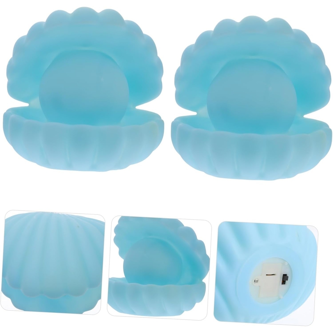 Lampa de Veghe, Flippy, Model Scoica cu Perla, Lumina Calda, 10 x 8.5 cm, Led, Baterii Incluse 3 x LR44, Albastru