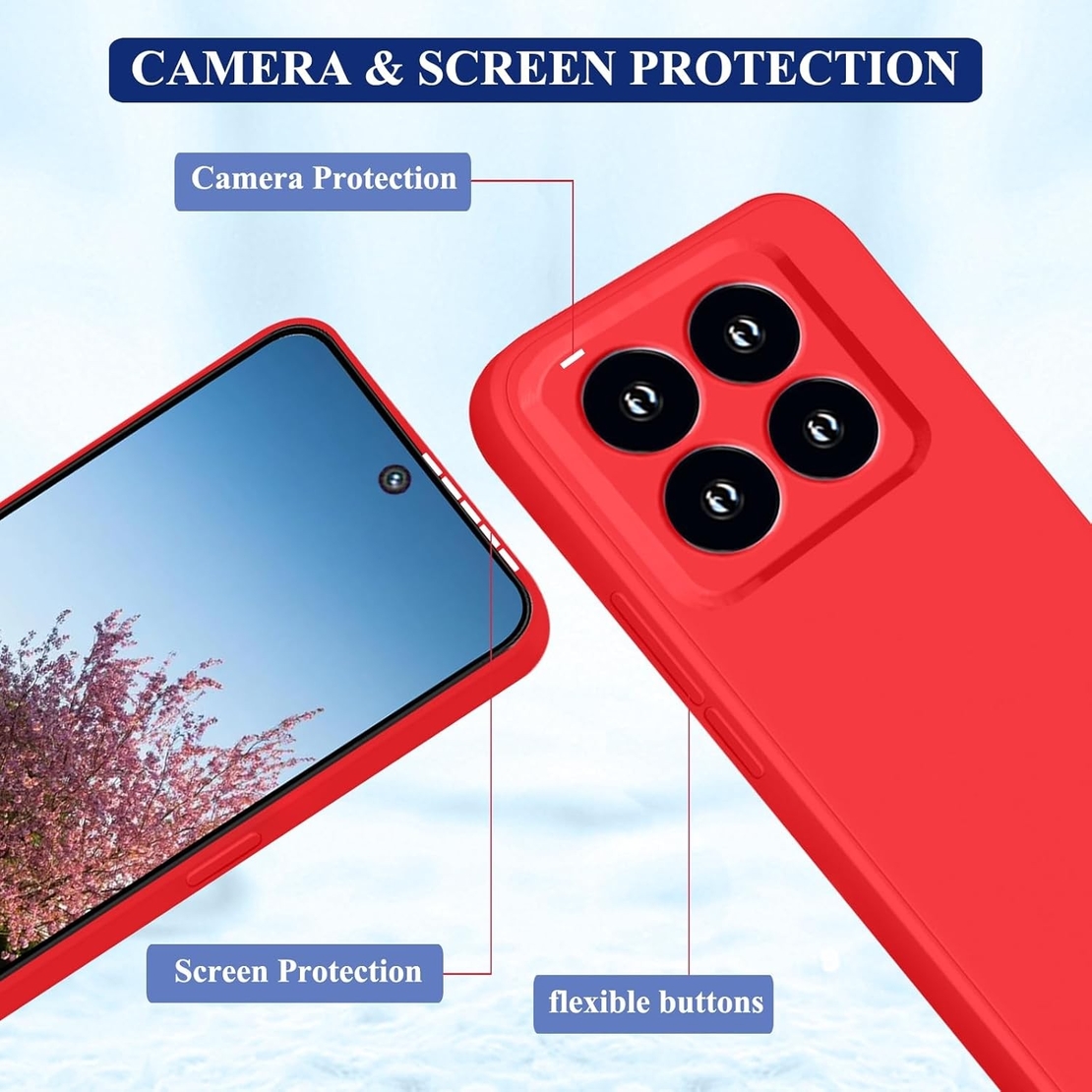 Husa de Protectie, Flippy, pentru Xiaomi 14, Liquid Silicone, cu Microfibra pe Interior, Protectie Antisoc, Compatibil Incarcare Wireless, Rosu