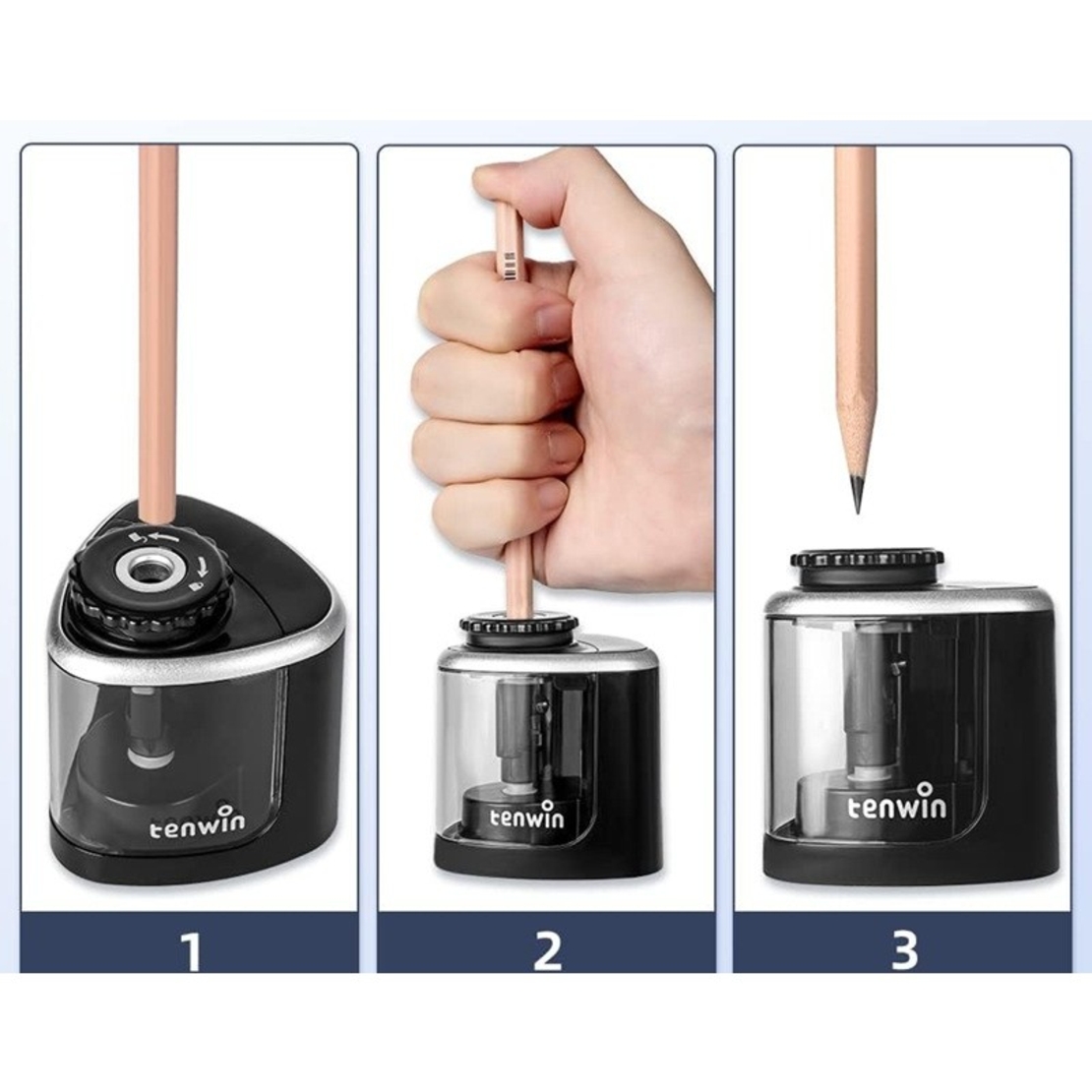 Ascutitoare Electrica Semi-Automata, Flippy, din Plastic, Baterii 2 x AA (neincluse), 6.5 x 6.5 x 7.5 cm, Negru