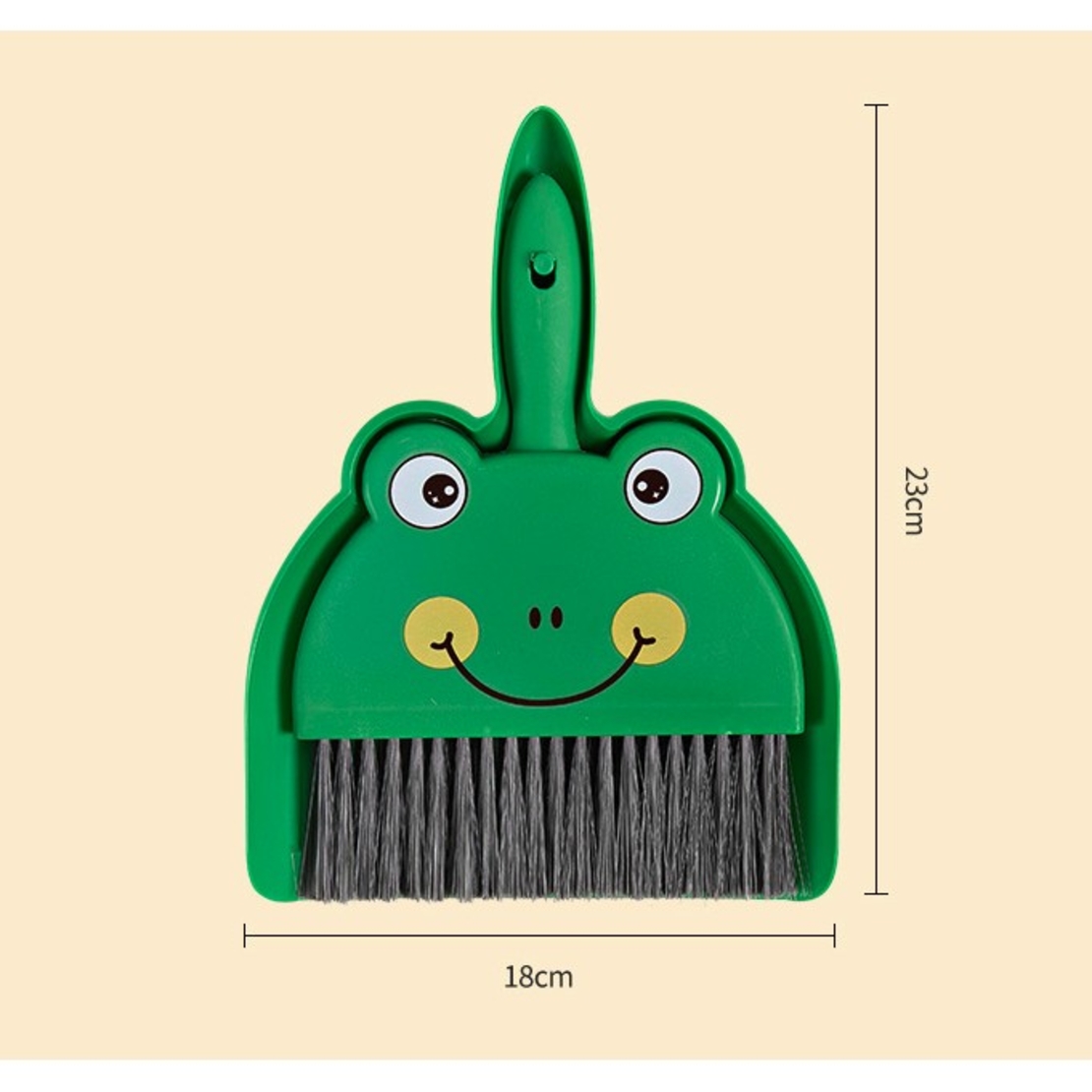 Set Mini Matura si Faras, Flippy, LITTLE CLEANER, Uz Casnic, pentru Birou, Bucatarie, Casa, Model Broscuta, 23 x 18 cm, Verde