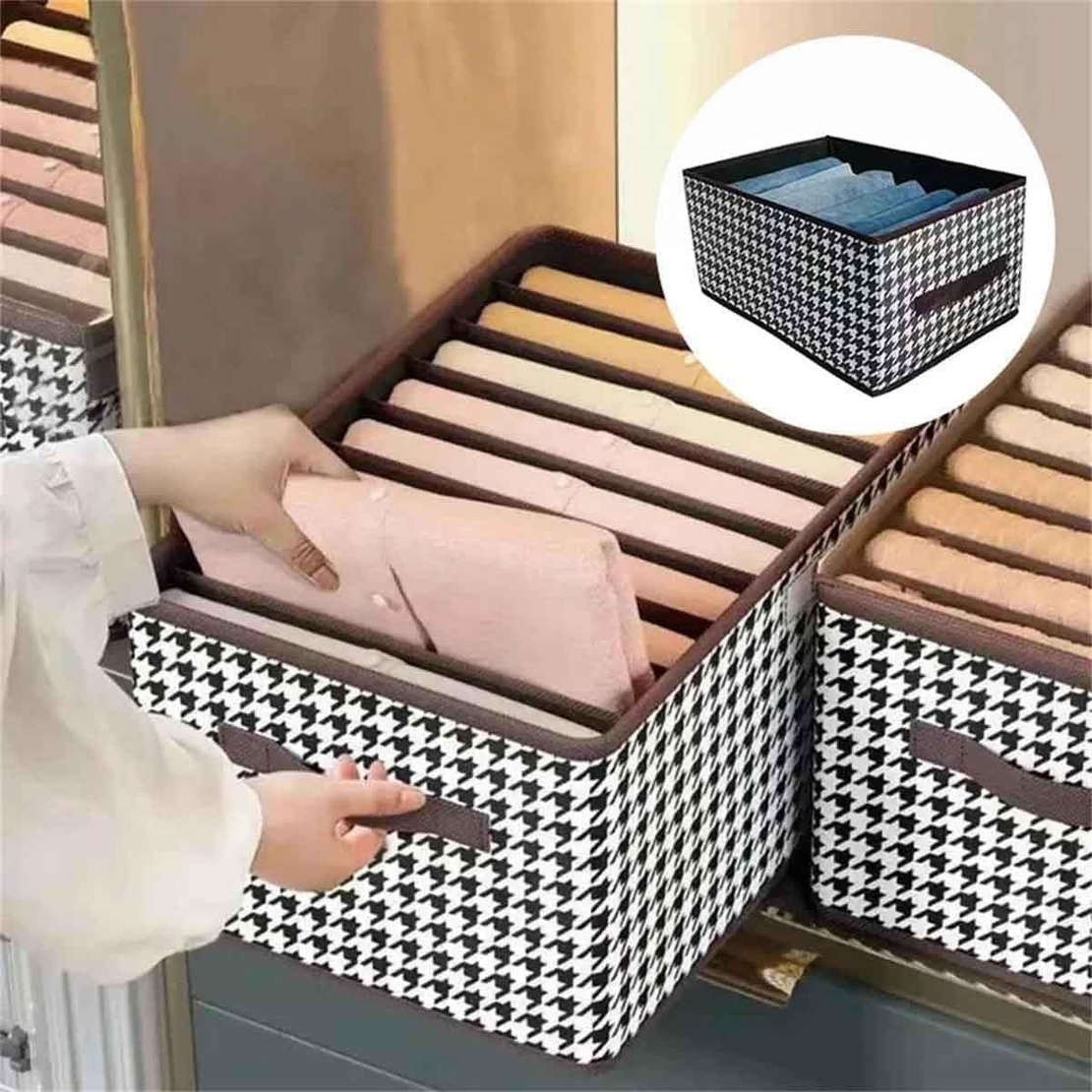 Cutie De Depozitare, Flippy, Pentru Haine, Lenjerie, Sosete Si Sutiene, Material Textil, 7 Compartimente, 44x30x20 cm, Culoare Alb-Negru