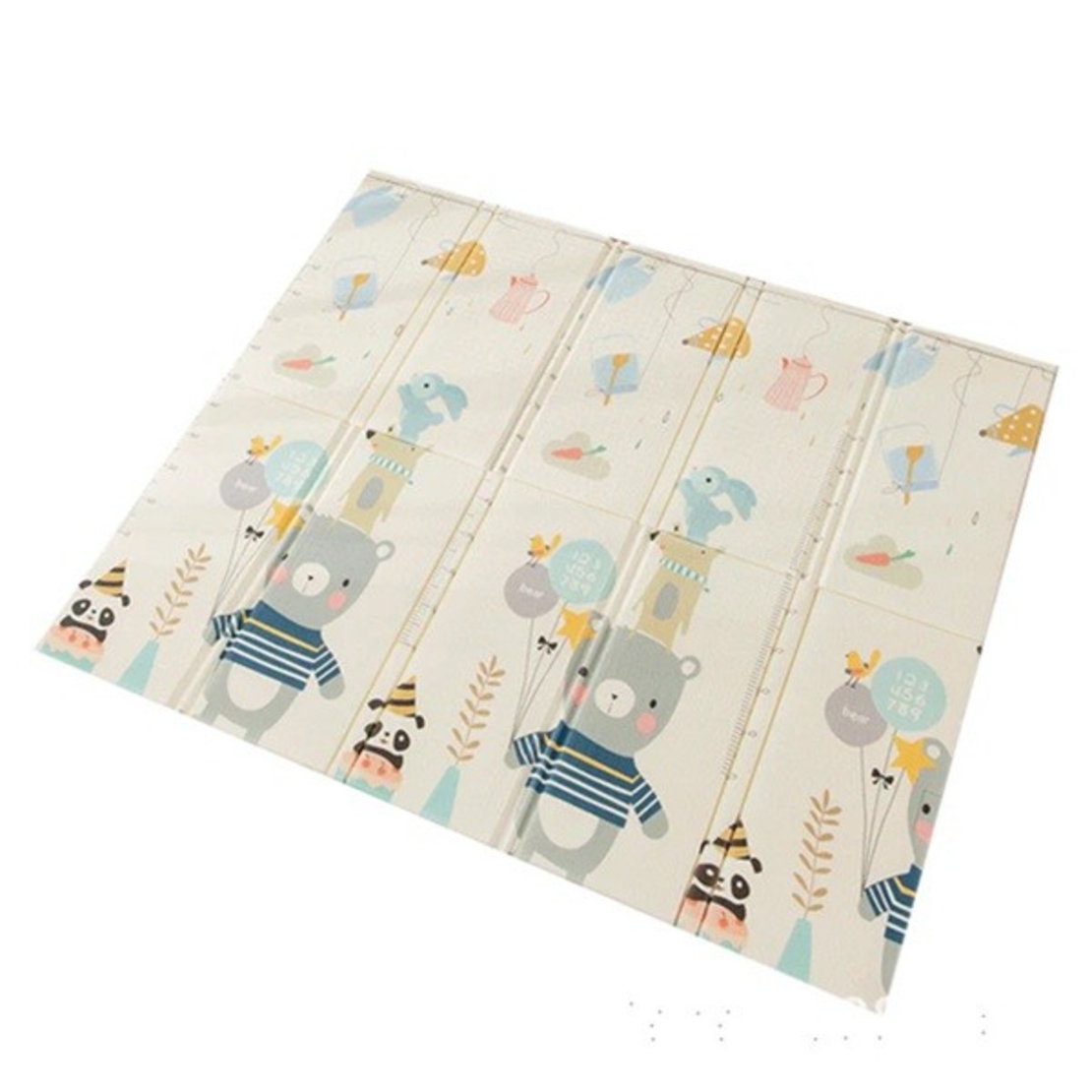 Covoras pentru Copii, Flippy, cu 2 Fete, Model Panda/Party, din XPE+PE, Impermeabil, Antiderapant, Protectie Termica, +3 Luni, Pliabil, 180 x 200 x 1 cm, Multicolor