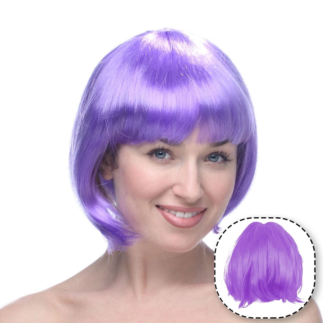 Peruca Cosplay, Flippy, Tunsoare Bob cu Breton, pentru Carnaval, Halloween, Petreceri Tematice, din PET, Marime Universala, Mov