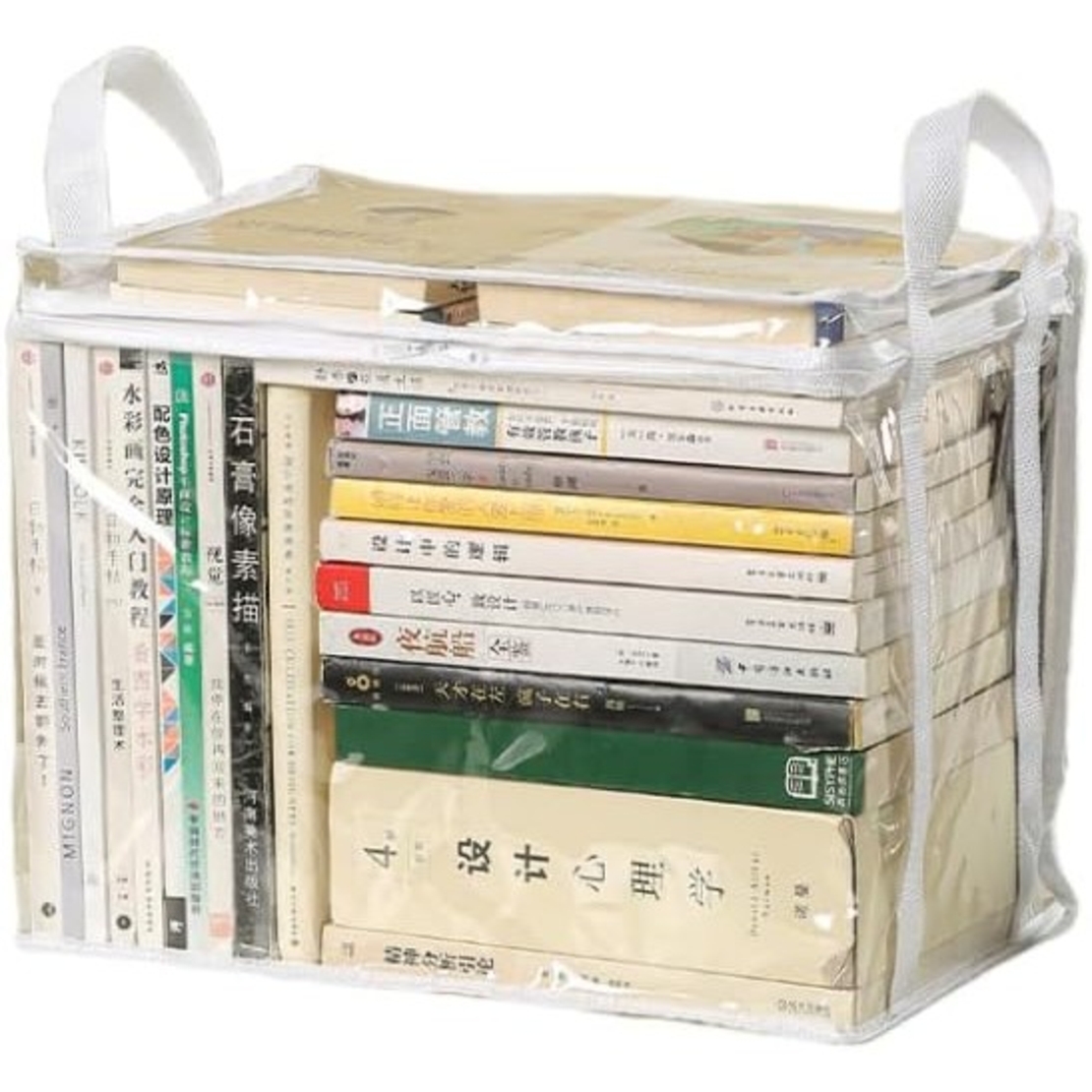 Cutie de Depozitare, Flippy, din PVC + Textil, Rezistenta la Apa, Geanta pentru Carti, 32x24x25 cm, Transparent-Alb