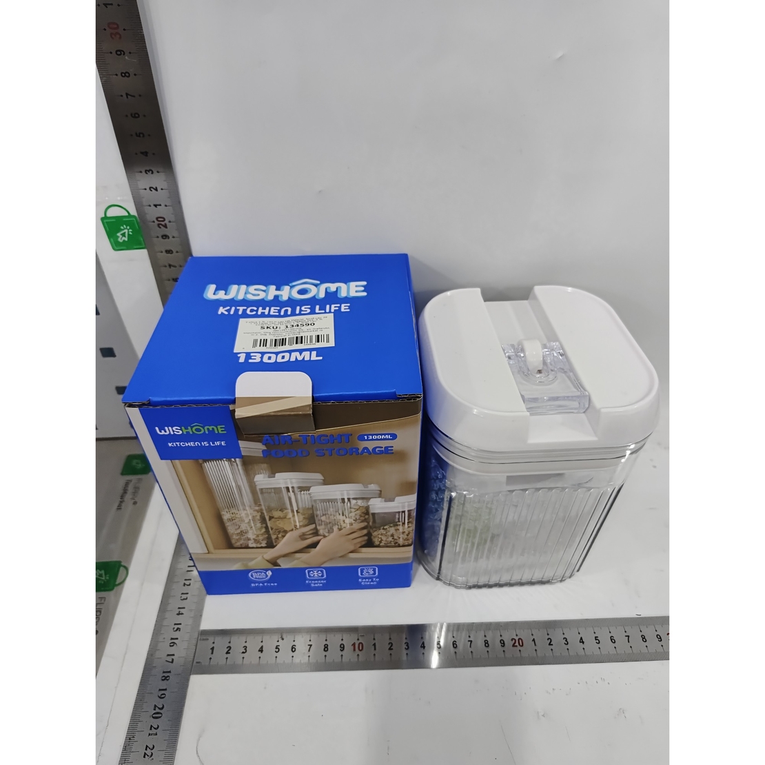 Cutii de Depozitare Alimente, Flippy, Set din 2 Cutii de tip Container, Recipiente pentru Cereale in Bucatarie, 0.5 L-10x10.5 cm, 1.3 L-12.5x12.5x16.5 cm, Transparente cu Capac Alb