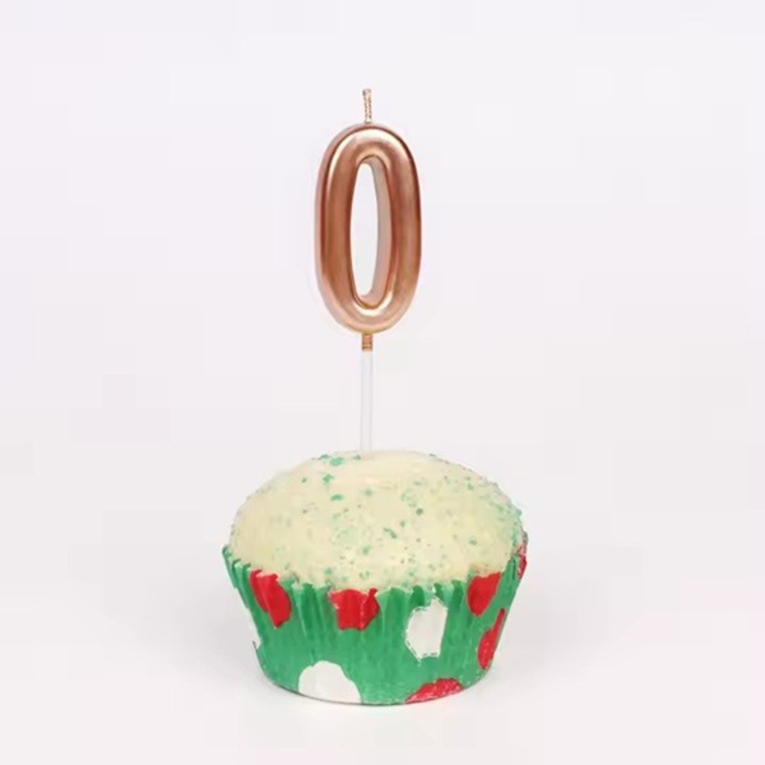 Lumanare de Tort, Flippy, Model Cifra 0, Party, 4.5 x 2.5 cm, din Parafina, Rose Gold