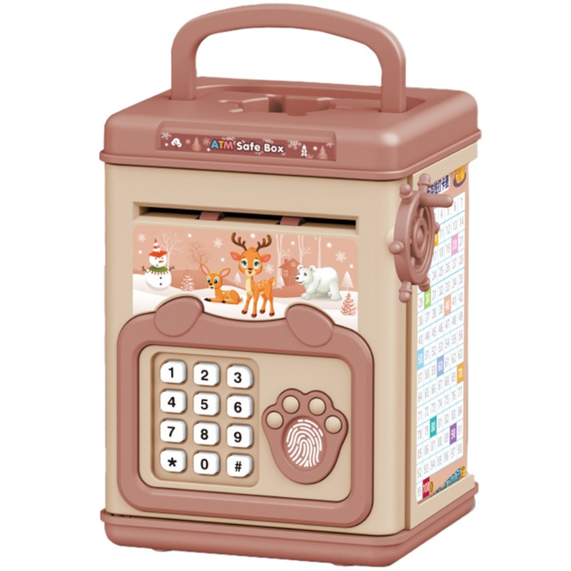 Pusculita pentru Copii, Flippy, pusculita pentru economii SMART BOX cu efecte sonore, Tip ATM, cu Parola cu Amprenta, din plastic, 20 x 13.5 x 11.5 cm Roz