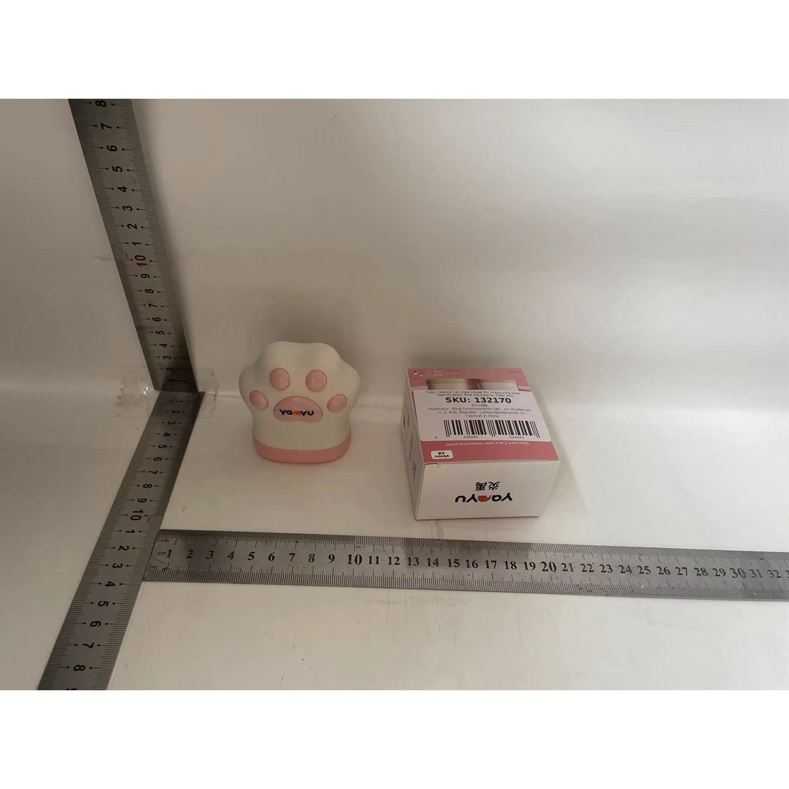 Ruleta Portabila, Flippy, Ruleta mini pentru Copii, Model Labuta de Pisica, cu Prindere, pentru Masurat Diametrul, 5.5 x 6.5 cm, Banda 1.5m, Roz