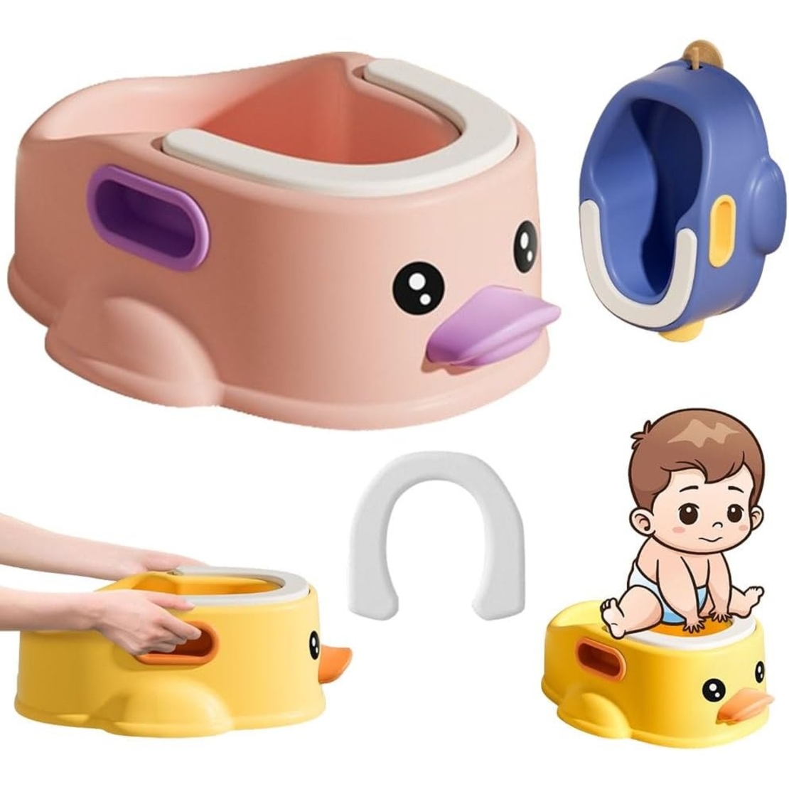 Olita pentru Copii, Flippy, +1an, Portabila, Design Ratusca, Model Prietenos, Non-Toxic, Compartiment Detasabil, cu Maner, Usor de Curatat, Albastru
