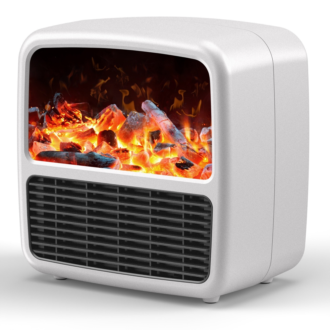 Mini Aeroterma Portabila, Flippy, Display LCD, Flacara Tip Semineu, 1500W, 2 Trepte, Oprire Automata, 22 x 22 x 15 cm, Alb