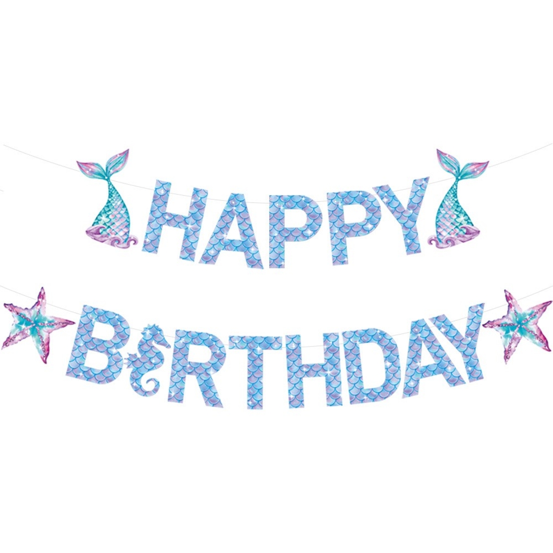 Banner Happy Birthday Sirena, Flippy, Colectia Mermaid, 17 Piese, Multicolor
