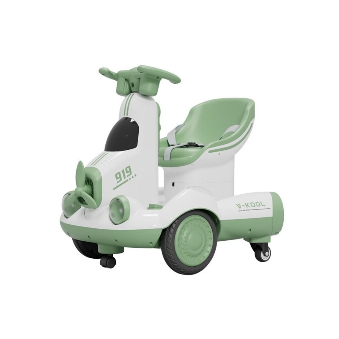 Masinuta Electrica, Flippy, pe 4 Roti, cu Telecomanda, Lumini Led si Muzica, +2 ani, Inaltime Reglabila, Verde