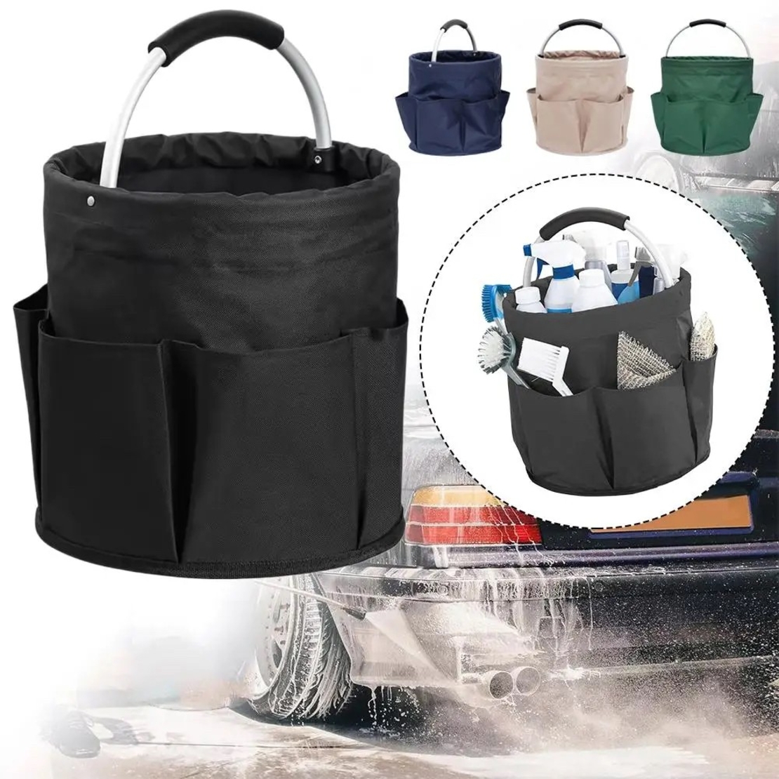 Geanta Cos pentru Scule de 17L, Flippy, Buzunare Exterioare, Cos de Picnic Portabil, Cos pentru Plaja, Cos pentru Curatenie, din Material Oxford 600 D, 28 x 28 x 28 cm, Negru