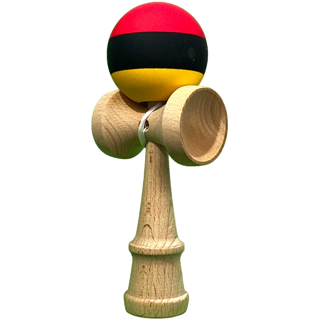 Jucarie Interactiva Kendama Profesionala, Flippy, din Lemn, 18 cm, Joc de Indemanare pentru Copii si Adulti, Multicolor Rosu Negru Galben
