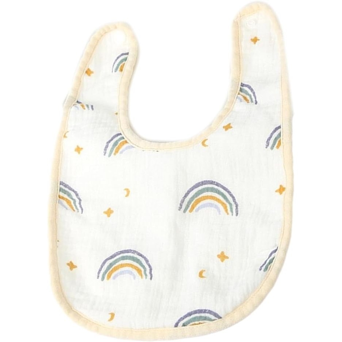 Baveta in Forma de U, Flippy, din Bumbac, pentru Copii 0-12 Luni, Rezistenta la Apa, cu Capse, Model Curcubeu, 21x30 cm, Bej