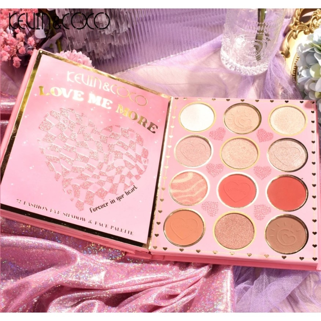 Paleta de Farduri Kevin&Coco, 72 culori, Stil Carte, 3 Straturi, Pudra Compacta, Clasic, Fara Sulfati, 14 x 14 cm, 90 g, multicolor
