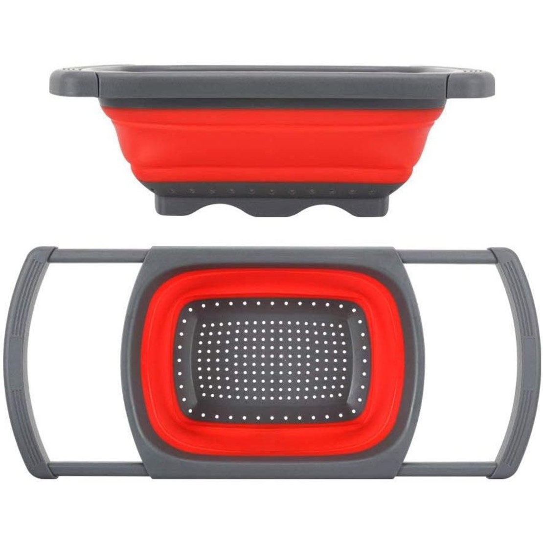 Cos de Scurgere Retractabil pentru Chiuveta, Flippy, cu Filtru, pentru Fructe si Legume, de Uz Casnic, 39x12 cm, Design Extensibil pana la 61 cm, cu Manere de Prindere, Rosu