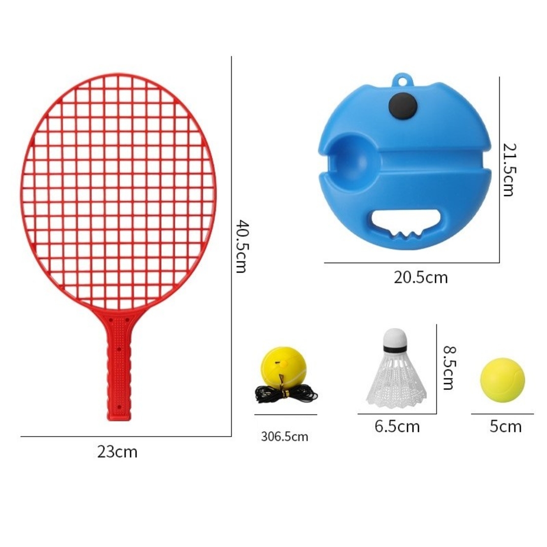 Set Badminton pentru Copii, Flippy, Doua Palete, Fluturas, 2 Mingi, Minge cu Elastic pentru Antrenament, Suport de Prindere Stabil, 40.5x23 cm, Rosu Galben