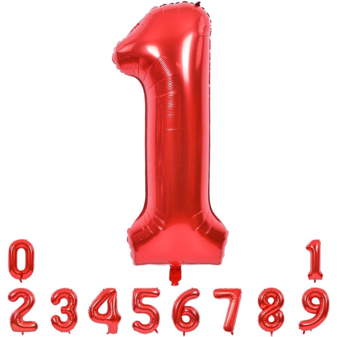 Balon din Folie Metalizata Flippy, Figurina Cifra, Tema Aniversare 40 cm, Ambalaj Individual, Pai inclus, Umflare cu Aer sau Heliu, Rosu, Cifra 1