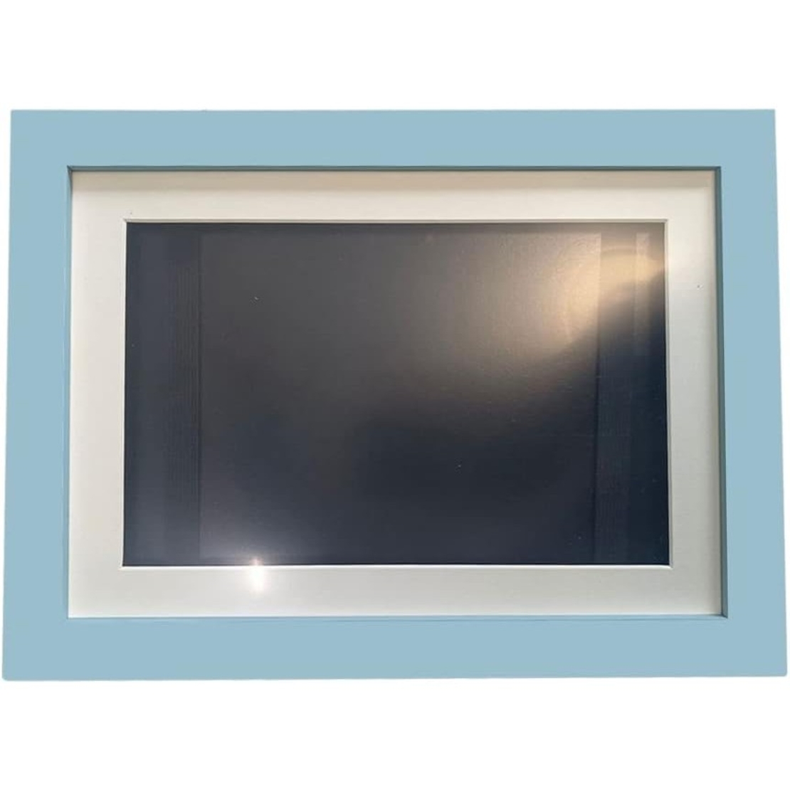 Rama Foto Flippy, cu Magnet, din Lemn, cu Spatiu Pentru Depozitare, Pentru Desene si Picturi A4, Sticla Securizata, Rama MDF, 21x30 cm, Albastru