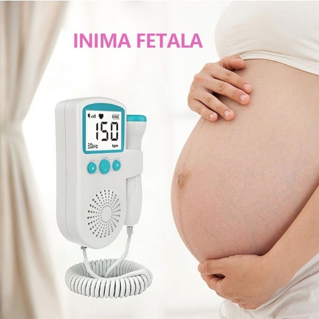 Monitor Fetal Doppler, Flippy, Monitorizare Sarcina, Ritm Cardiac, Ecran LCD 4.5 cm, 2 x Baterii AA (neincluse), Portabil, din ABS, 12.8 x 9.6 x 3 cm, Utilizare de la 9 Saptamani, Verde