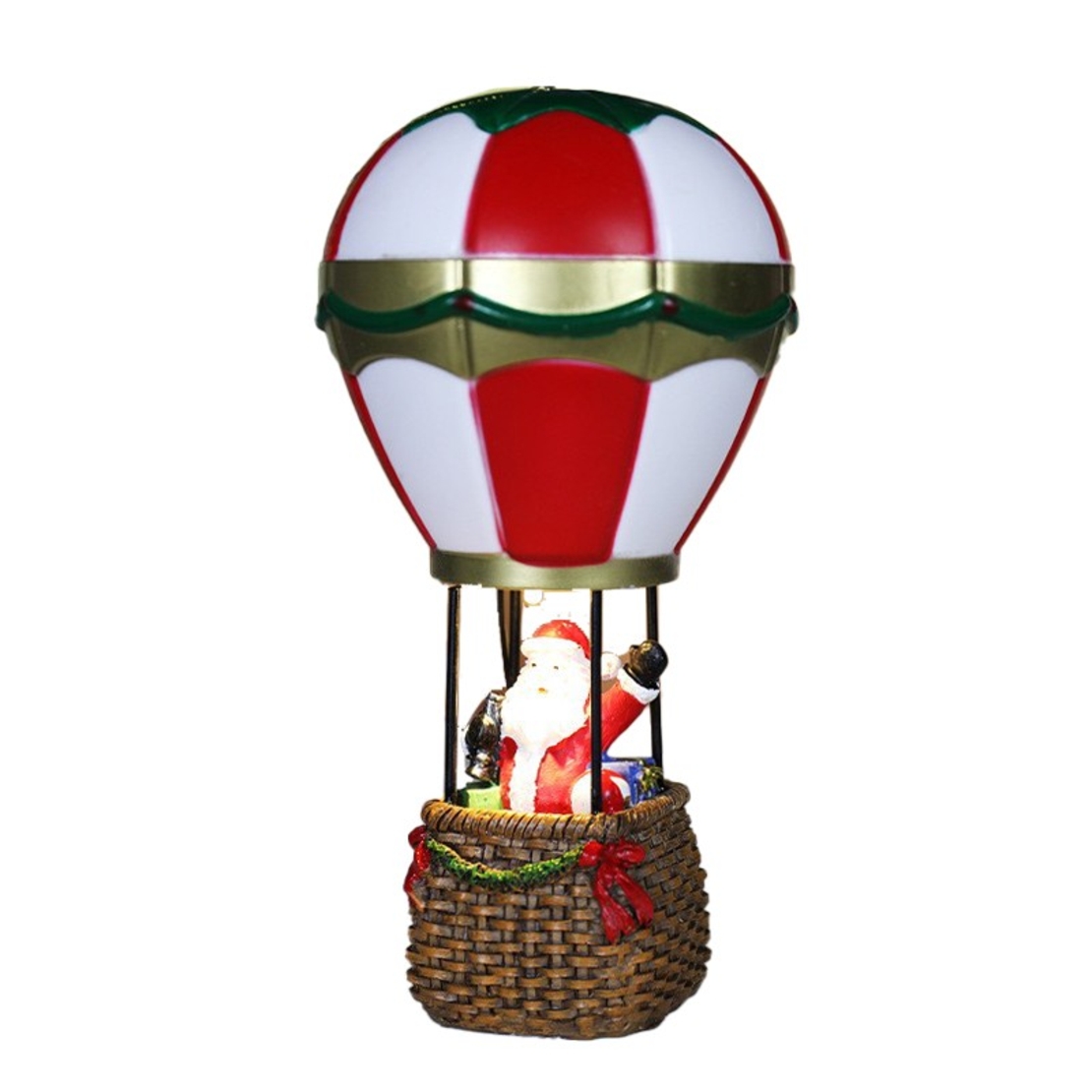 Decoratiune de Craciun tip Balon cu Aer Cald, Flippy, Balon cu Mos Craciun, din Rasina, Model Balon cu Aer Cald si Mos Craciun Iluminare LED, 17 x 5 x 5 cm, Gri Rosu