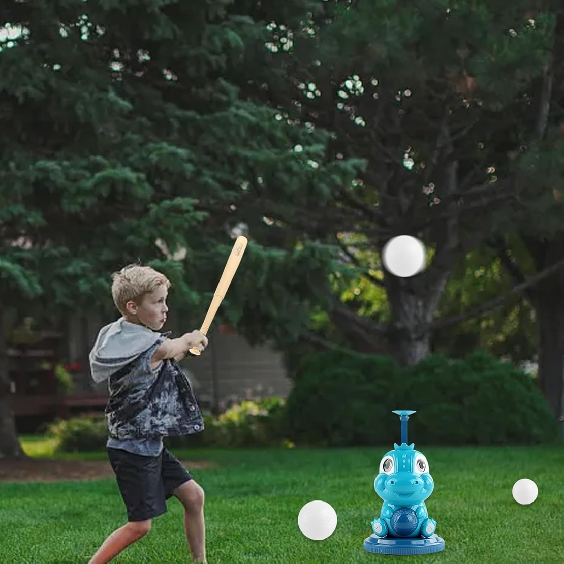 Set de Baseball 5 Piese pentru Copii, Flippy, Jucarie Dinosaur Press, 14x23 cm, Verde/Albastru