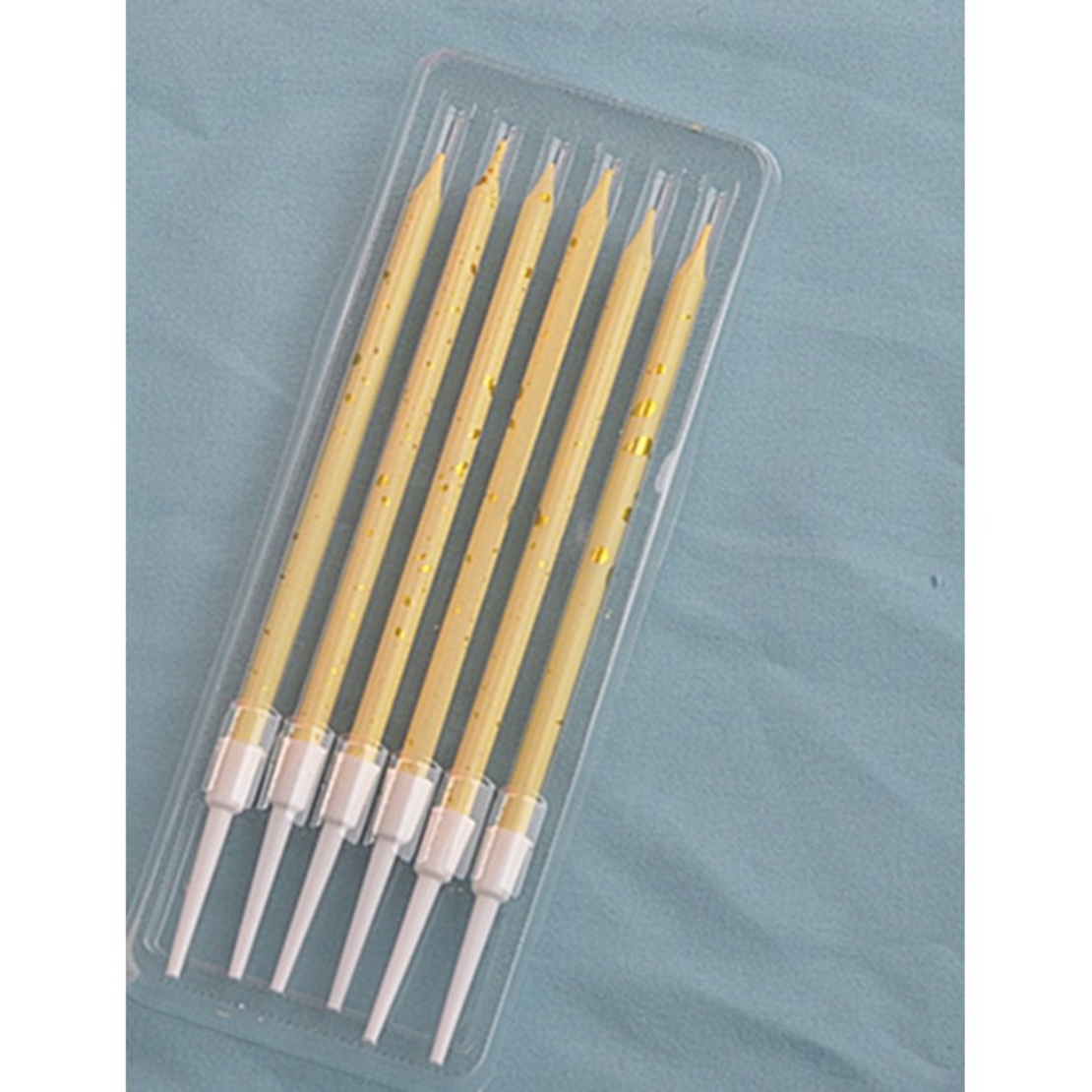 Set 6 Lumanari Lungi, Flippy, din Parafina, 10 x 0.5 cm, Happy Birthday, Bej