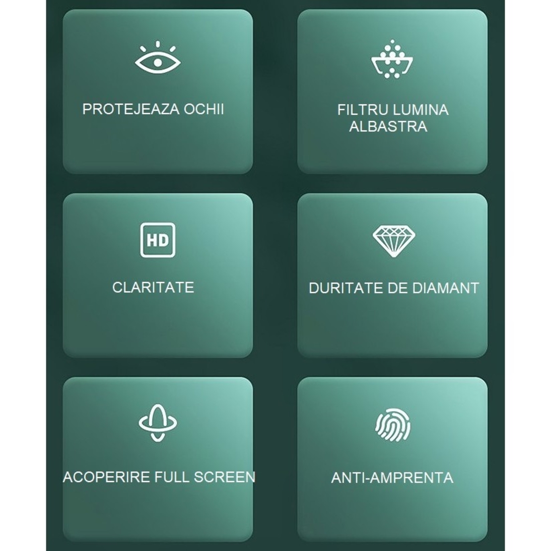 Folie de Sticla Securizata pentru Apple iPhone 15 Pro, Flippy, Lumina Verde Anti-Blue Ray, Auto-Aplicare, Protectie Completa 9D, Verde