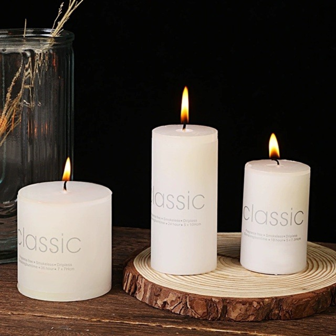 Lumanare Decorativa, Flippy, din Parafina, Cilindrica, Fara Fum si Fara Parfum, 7 x 10 cm, 300 g, Ardere 48h, Ivory Alb