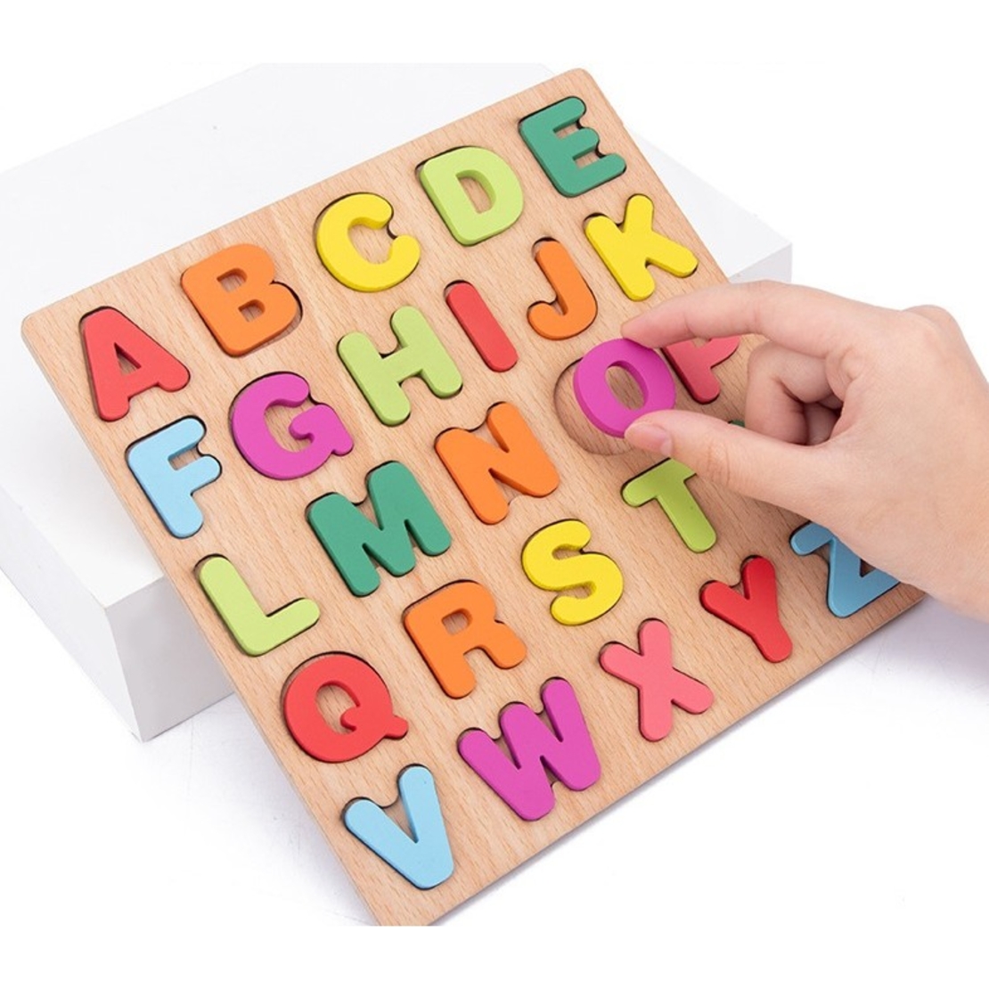 Tabla Montessori, Flippy, din Lemn, Educatie Timpurie Alfabet, 26 Litere Lemn, +18 Luni, 20 x 20 cm, Vopsea pe Baza de Apa, Multicolor