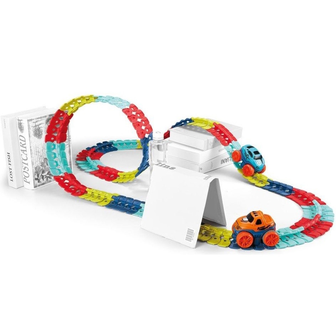 Jucarie de Constructie RollerCoaster, Flippy, 138 de Piese, 41.5x31x7 cm, cu Masini, Multicolor