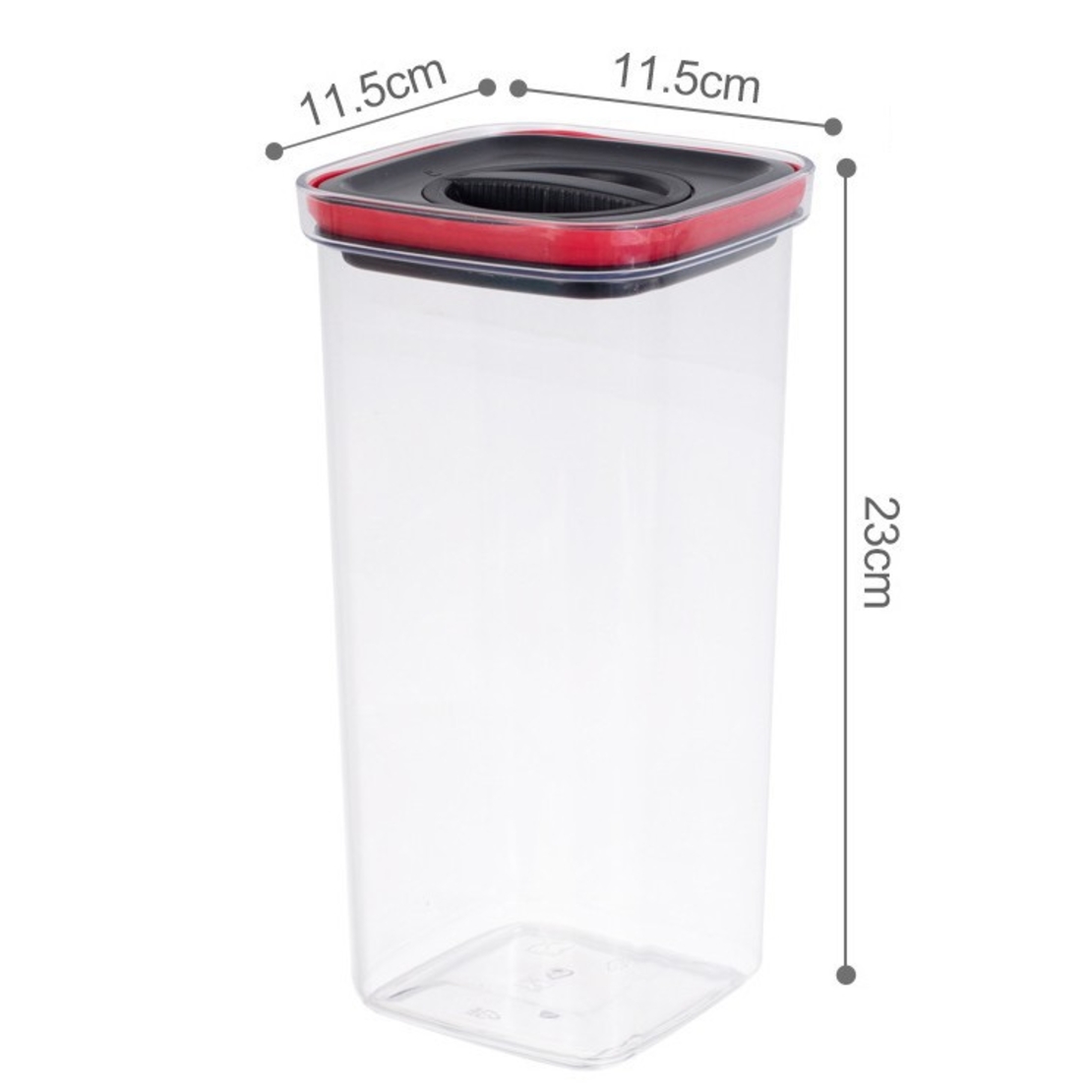Cutie de Depozitare Alimente, Flippy, Cutie de tip Container, Recipient pentru Cereale in Bucatarie, 11.5 x 11.5 x 23 cm, volum 2000 ml, Transparenta cu Capac Negru
